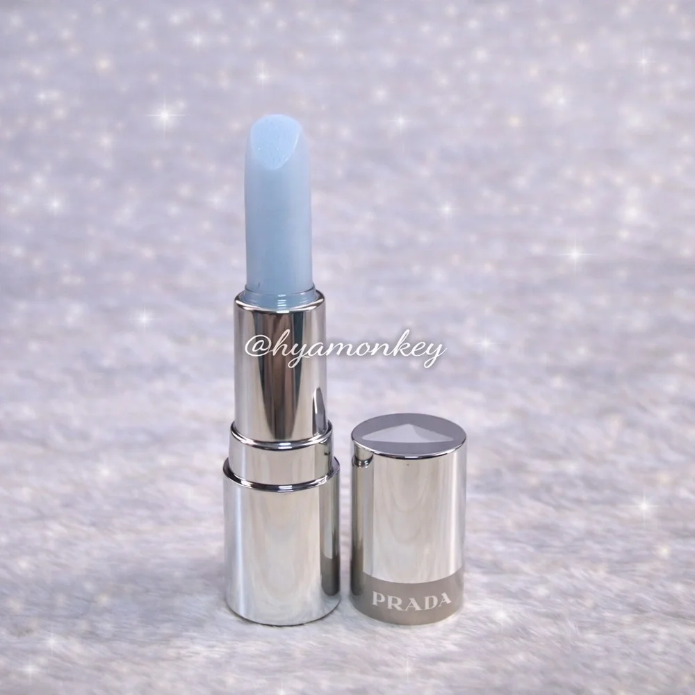 Prada Pale Ice Blue Lip Balm in Silver Case
